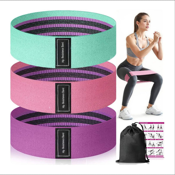 FED Fitness - 3-Pack Fabric Resistance Bands, 3 Levels for Legs & Glutes, Lightweight Home Gym Gear - Pink