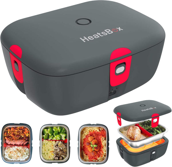 HeatsBox - Smart Battery-Powered Heated Lunch Box - Graphite with Red Tabs