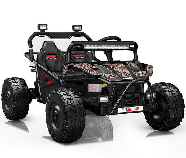 FIRST RIDE ON - 36V Kids Ride On UTV, 2-Seater 400W Electric Car for Kids 6+, 5-8 MPH Speed, 14" EVA Wheels, Metal Frame Bluetooth Music - Black Camo