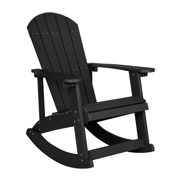 Emma + Oliver - Classic All-Weather Poly Resin Rocking Adirondack Chair with Stainless Steel Hardware for Year Round Use - Black