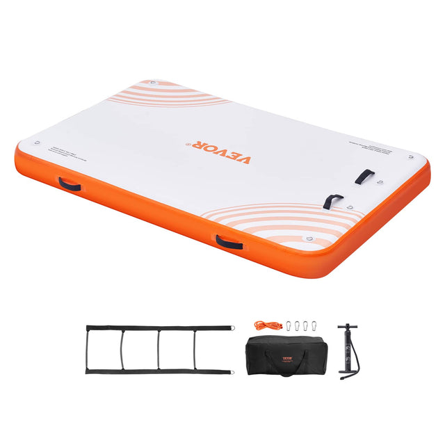 Front. VEVOR - Inflatable Floating Dock, 8 x 5FT Inflatable Dock Platform, Non-Slip Water Floating Dock Mat with Portable Carrying Bag - White + Orange.