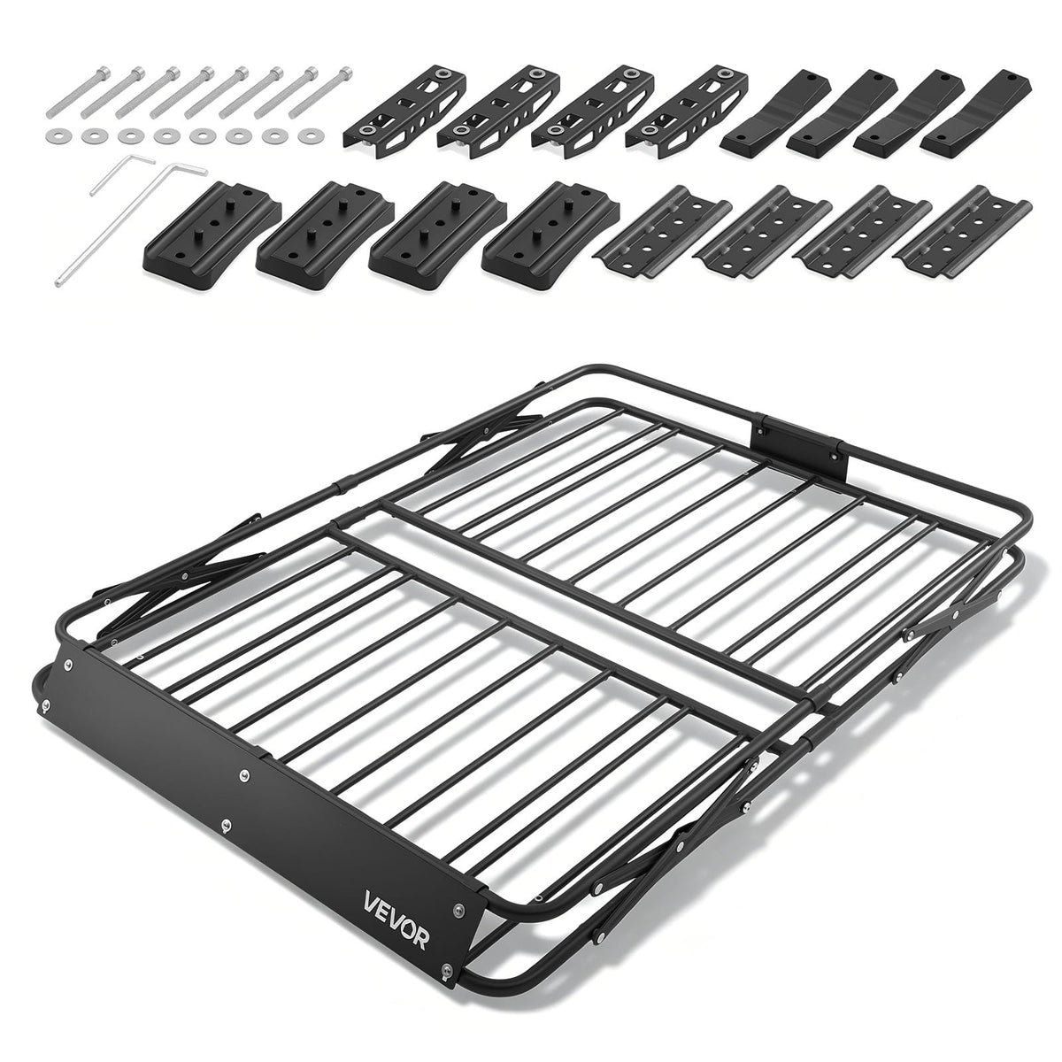 VEVOR - Roof Rack Cargo Basket, 46 x 36 x 4 in, Heavy Duty Roof Top Carrier Basket with Folding Design, 200 lbs Capacity - Black