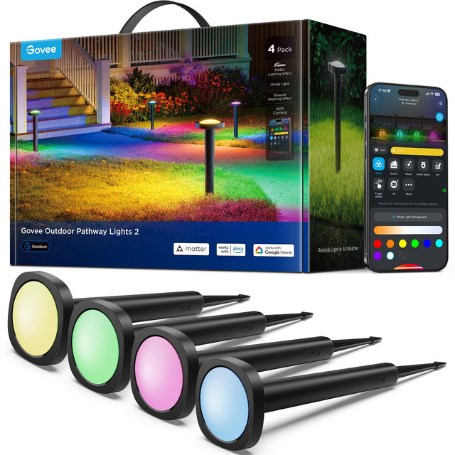 Govee Outdoor Pathway Lights 2

4 Pack

Lighting Effect
White Light
Ground Washing Effect

APP CONTROL

Reliable Light in All Weather

Works with Alexa
Works with Google Home

Matter

White Light Management
