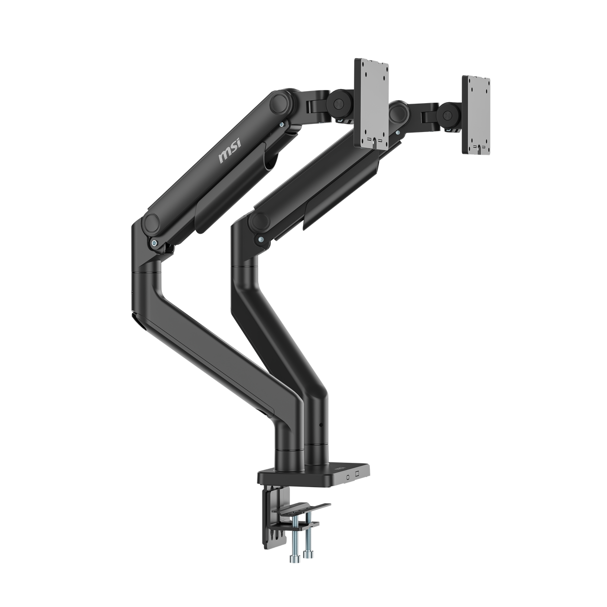 MSI - MT201D Dual Monitor Arm – Heavy Duty Adjustable Spring Desk Mount, VESA Compatible, 17–45in, 44 lbs, Clamp & Grommet - Matte Black