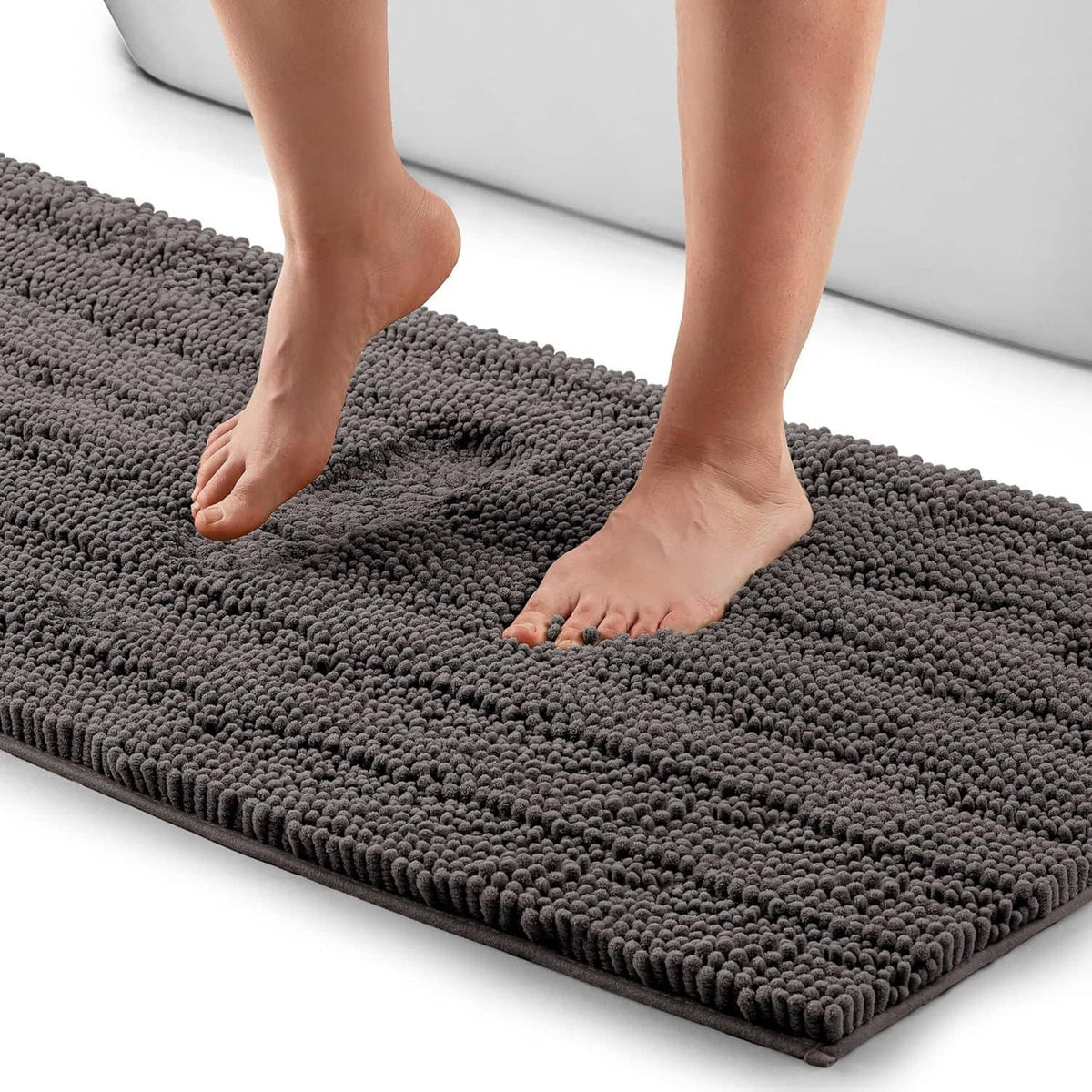 Zulay Kitchen - Soft Shaggy Bathroom Rug - Ultra Absorbent Bath Mats for Bathroom Non Slip Carpet (47"x17") - Stone Grey