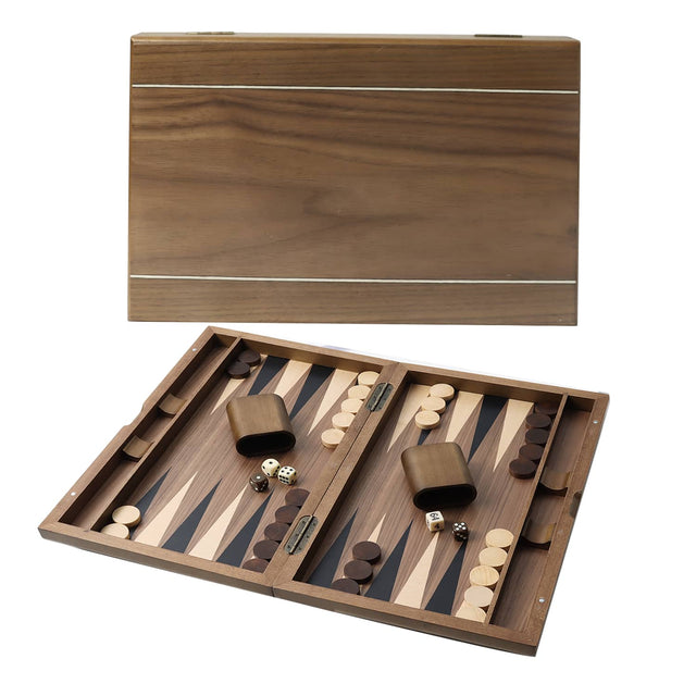 Front. GSE Games & Sports Expert - Premium Wooden Folding Inlay Backgammon Board Game Set, Traditional Board Game (Double Stripe-17").