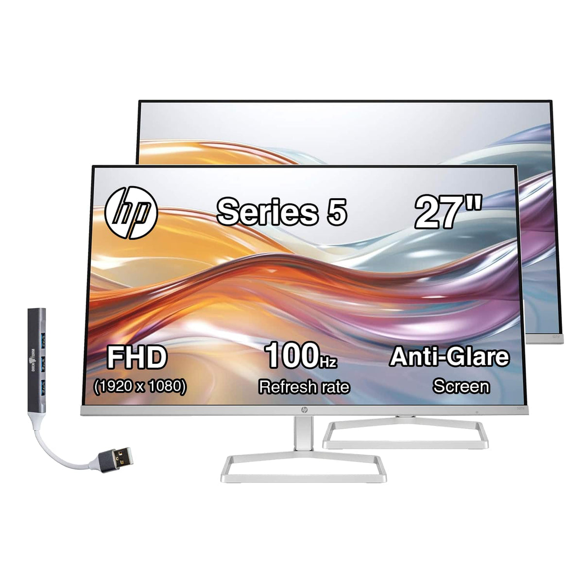 HP - Series 5 527sh 27" FHD IPS, Flicker Free, Anti-Glare, VGA, HDMI, & DKZ Hub, Color (94C50AA#ABA) 2 Pack - Black/Silver