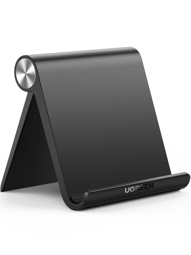 Front. UGREEN - Tablet Stand Holder, Adjustable and Foldable Desk Stand for iPads, iPhones, E-Readers - Black.
