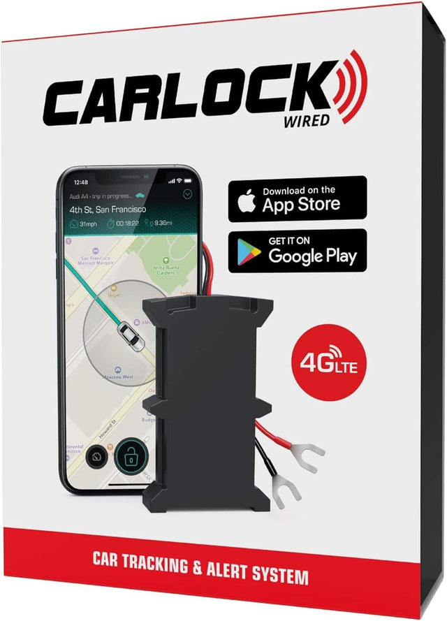 CARLOCK WIRED

Audi A4 - trip in progress...
4th St., San Francisco
31mph
00:18:22
9.36mi

Download on the App Store
GET IT ON Google Play

4G LTE

CAR TRACKING & ALERT SYSTEM