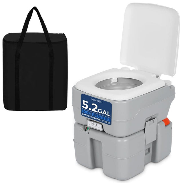 SerenLife 5.2 GAL 100+ Outdoor Flushes Portable Toilet Pull