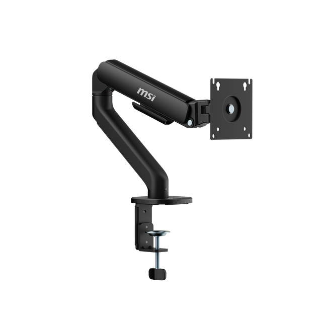 Front. MSI - MAG MT101G Single Monitor Arm – Adjustable Desk Mount, VESA Compatible, 17–32in, 22 lbs Capacity, Clamp & Grommet - Matte Black.