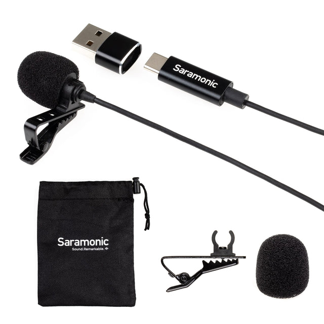 Front. Saramonic - Lavalier Mic w/ USB-C Output, 6.6' Cable & USB Adapter for Mobile Devices & Computers - Black.