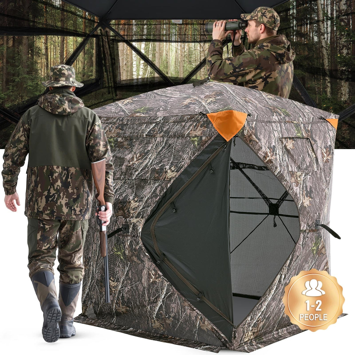 VEVOR - Hunting Blind, 270° See Through Ground Blind, 1-2 Person Pop Up Deer Blind for Hunting with Carrying Bag, Portable - camouflage color