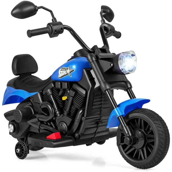 Costway - Kids 6V Electric Motorcycle with Headlight, Music, Training Wheels, Foot Pedal for Boys Girls - Navy