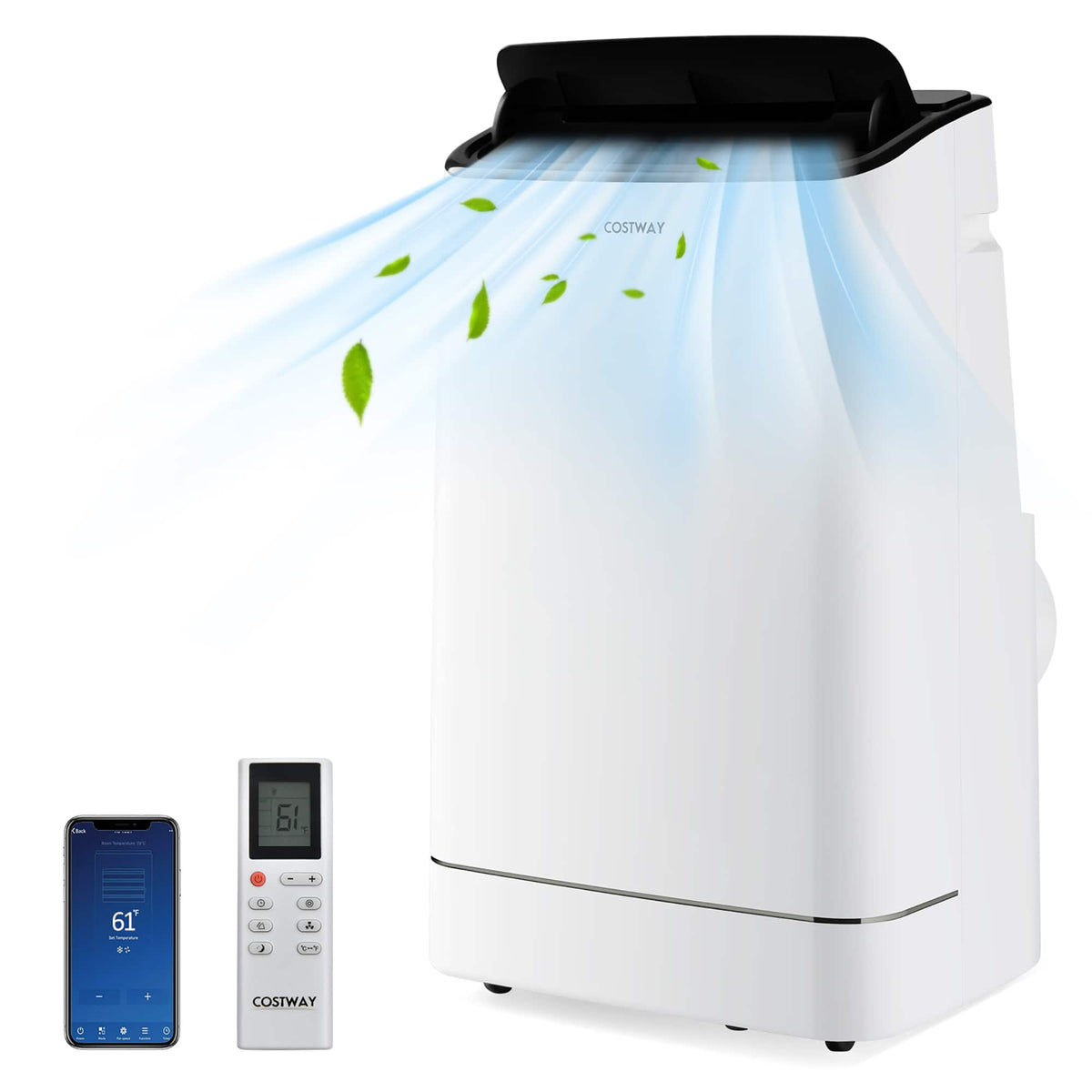 Costway - 15000 BTU Portable Air Conditioner Cools up to 800 sq.ft with Remote APP Control Cool Fan Heat Dehum - White