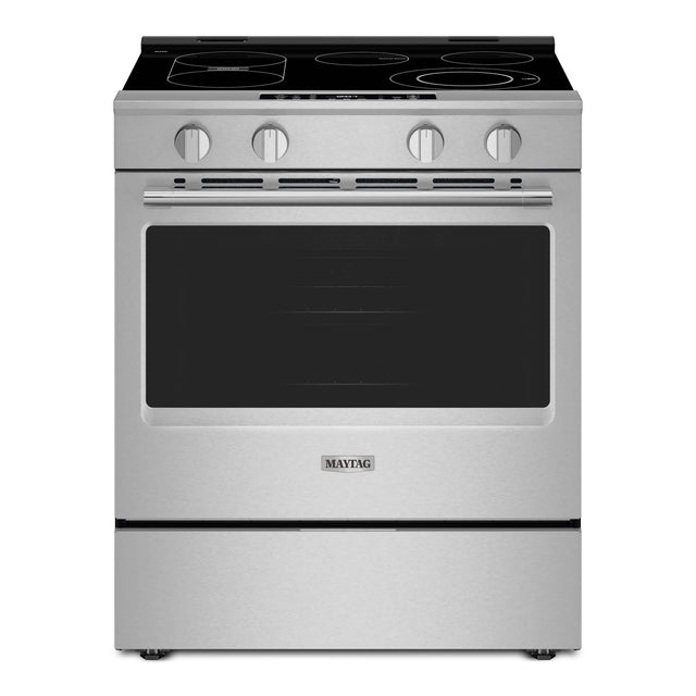 Front. Maytag - 30 in. Wide 5 elements 5.3 Cu. Ft Slide-In Electric Range with Grill Mode and No Preheat Air Fry - Fingerprint Resistant Stainless Steel.