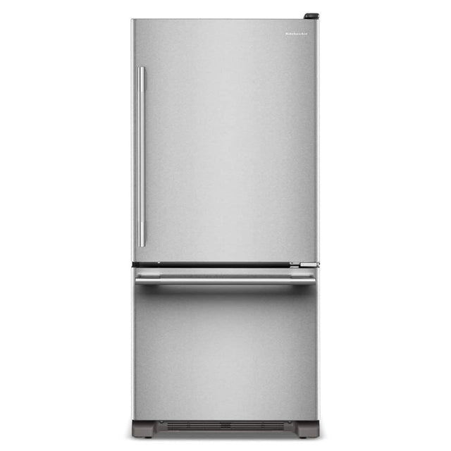 Front. KitchenAid - 19 Cu. Ft. 30-Inch Standard-Depth Bottom Mount Refrigerator with Right Door Swing - PrintShield Stainless.