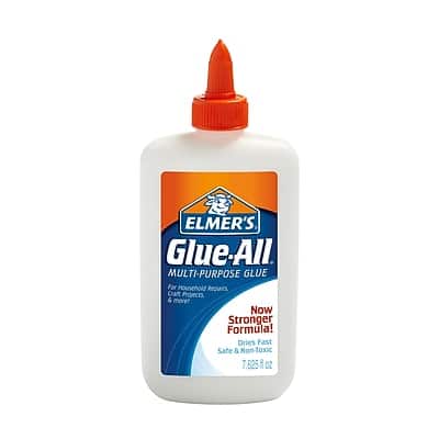 ELMER'S Glue-All MULTI-PURPOSE GLUE  
For Household Repairs, Craft Projects, & More  
Now Stronger Formula!  
Safe & Non-Toxic  
7.625 fl oz
