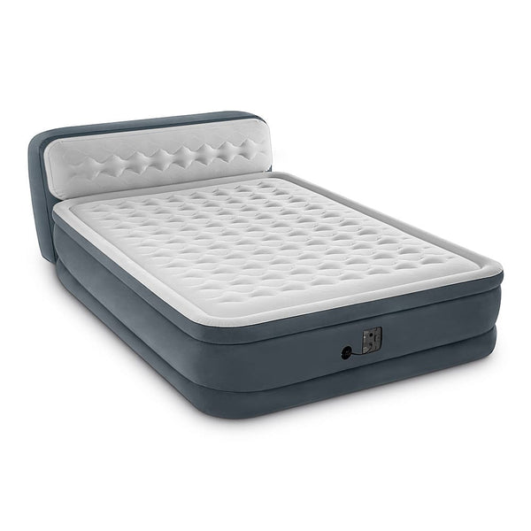 Intex - Dura Beam Deluxe Queen Airbed with Built in Pump and Ultra Plush Headboard - Gray