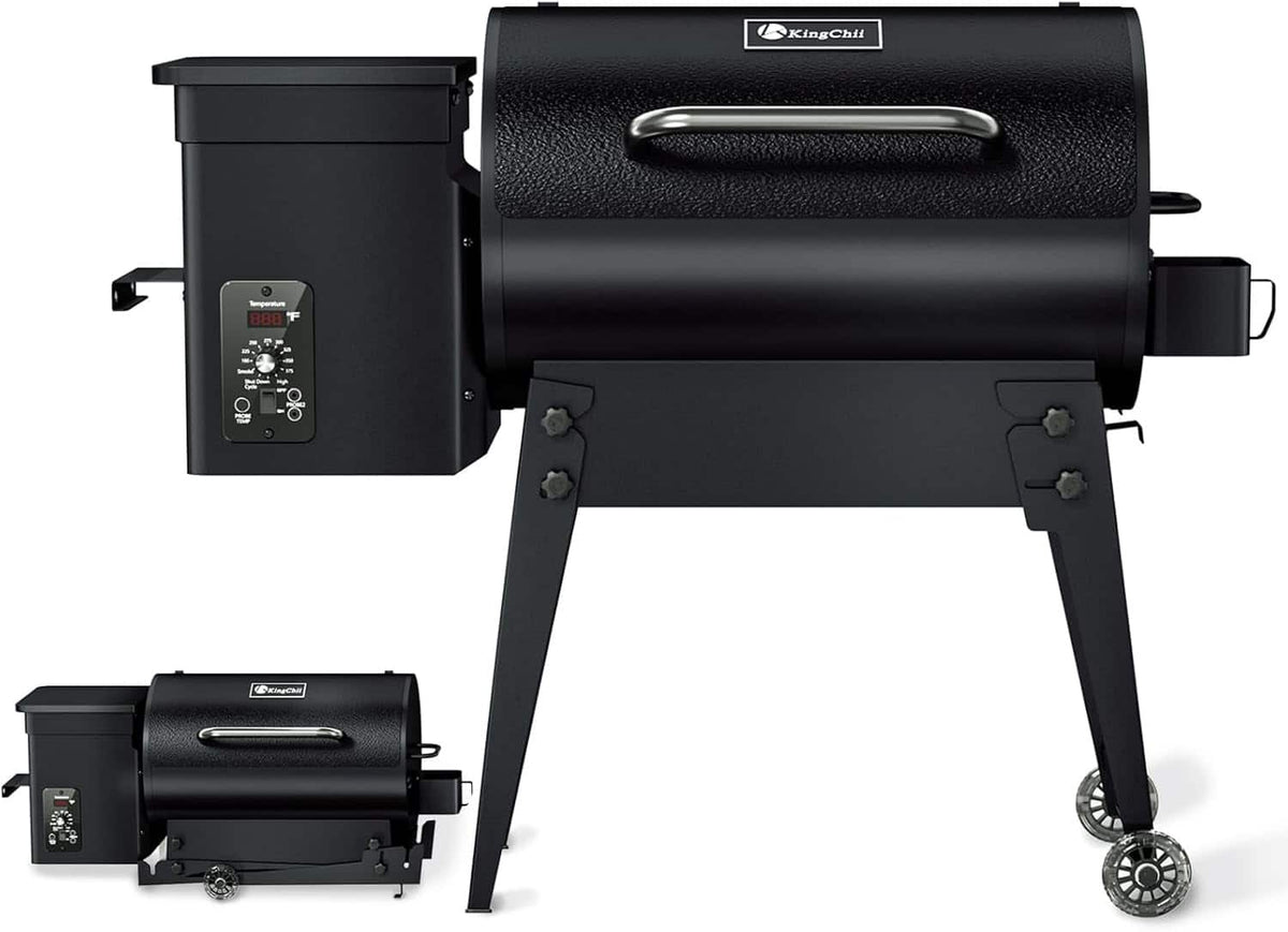 KingChii - 456 SQ.IN Wood Pellet Grill Smoker with Auto Temperature Control for Outdoor RV BBQ - Black