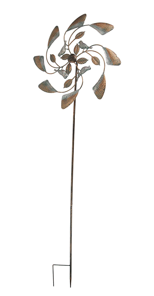 Front. Things2Die4 - Two Tone Copper and Silver Kinetic Wind Spinner Garden Stake Bird or Dragonfly - Bronze.