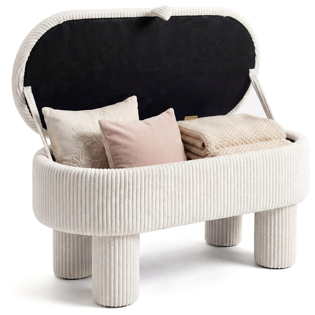 Front. Costway - Costway 42" Storage Ottoman Bench with Hidden Storage Compartment & Legs for Living Room - Beige.