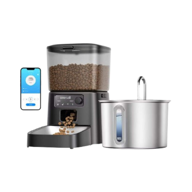 Front. Oneisall - Cat Feeding Combo: 3.5L Wifi Automatic Cat Feeder + 2L Stainless Steel Cat Water Fountain with 3 Filters - Black.