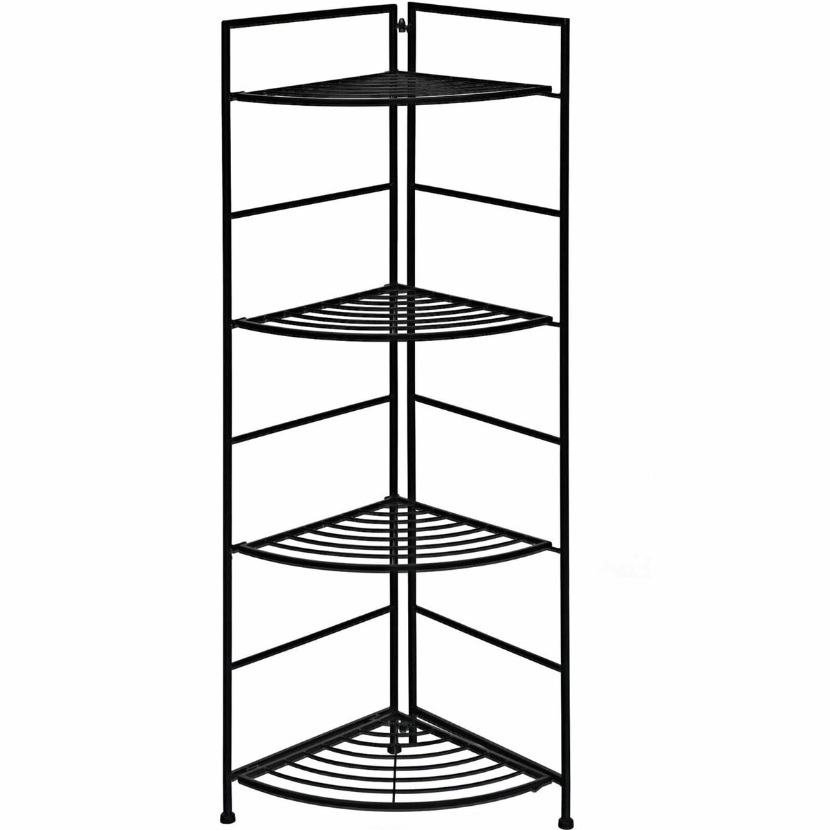 Gymax - 4 Tier Folding Metal Shelf Plant Stand Storage Open Shelf Corner Display Rack - Black