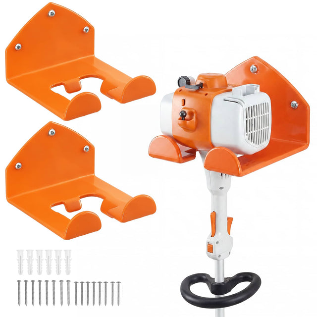 Front. VEVOR - Garage Organizer Trimmer Rack 5.9Inch 2 Pack 180 lbs Total Load,Wall Mount Garden Power Tool Hanger Weed Whackers Holder - Orange;White.