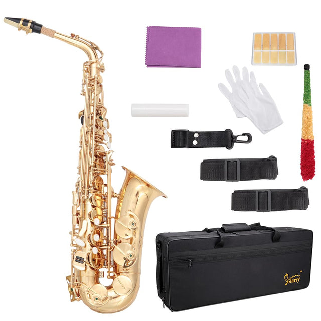 Front. Winado - Flat E Saxophone Paint Gold Cloth Box Gloves Cleaning Cloth Lubricant Cleaning Brush Neck Band Whistle.