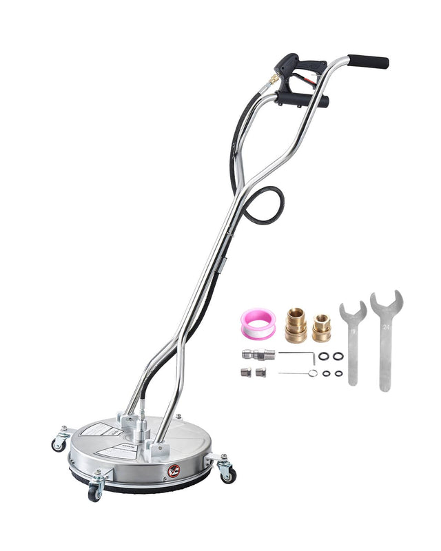 Front. VEVOR - 18" Pressure Washer Surface Cleaner, Stainless Steel Pressure Washer Attachments with 4 Wheels, 4000 Max PSI - Silver.