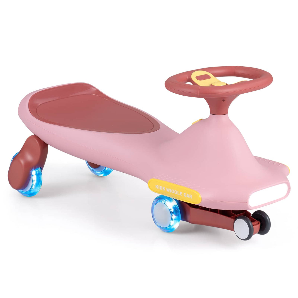 Costway - Wiggle Car for Kids with LED Flashing Wheels, Music, Horn for Indoor Outdoor Play - Pink