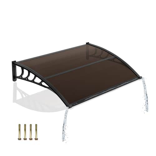 Front. Winado - 39.4*59.1 Inch Window Awning Canopy, Polycarbonate Front Door Patio Cover for UV, Rain,Snow,Sunlight with Drainage - Brown.