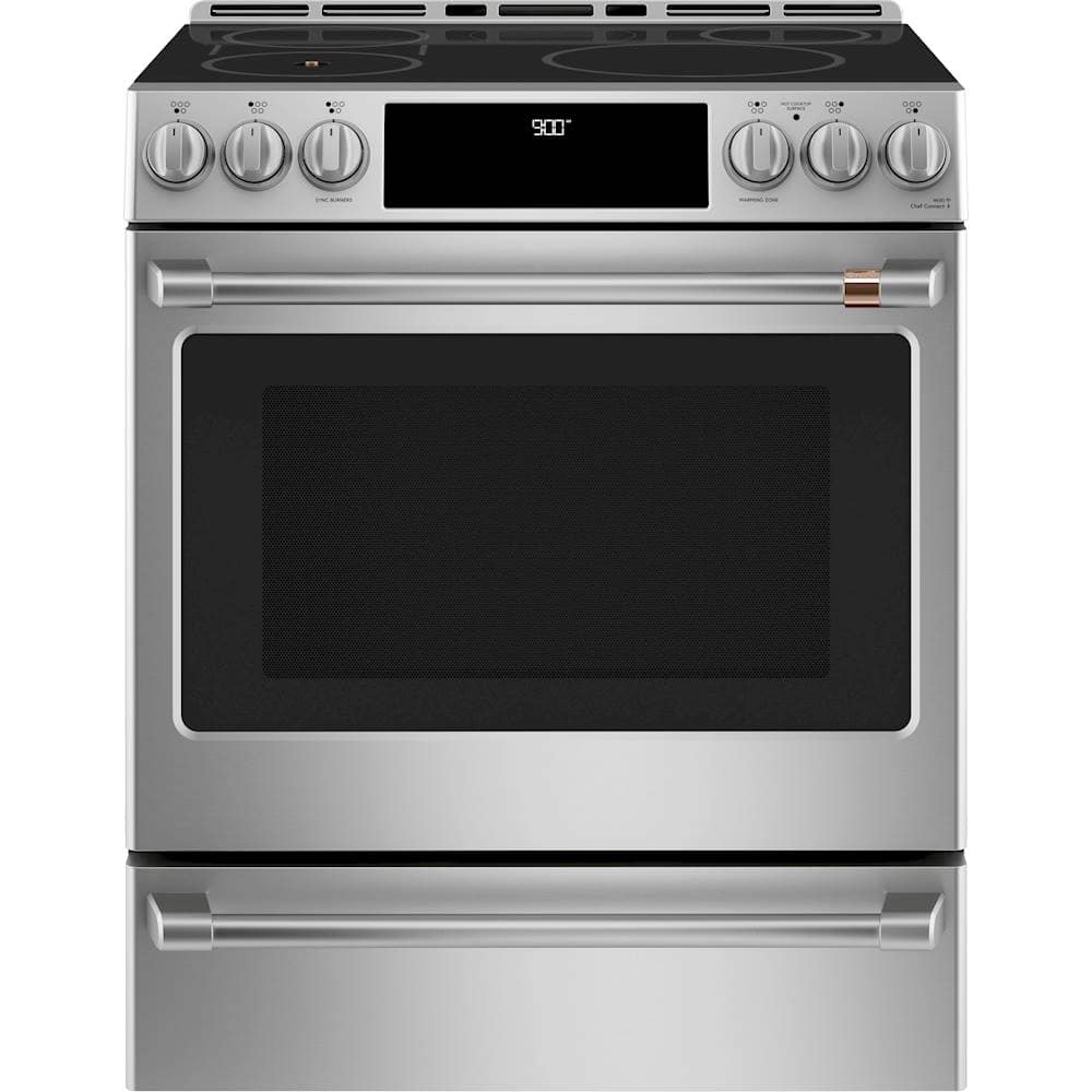 Café - 30" Wide 5 Elements 5.7 Cu. Ft. Slide-In Electric Induction True Convection Range w/ Steam Cleaning and In-Oven Camera - Stainless Steel