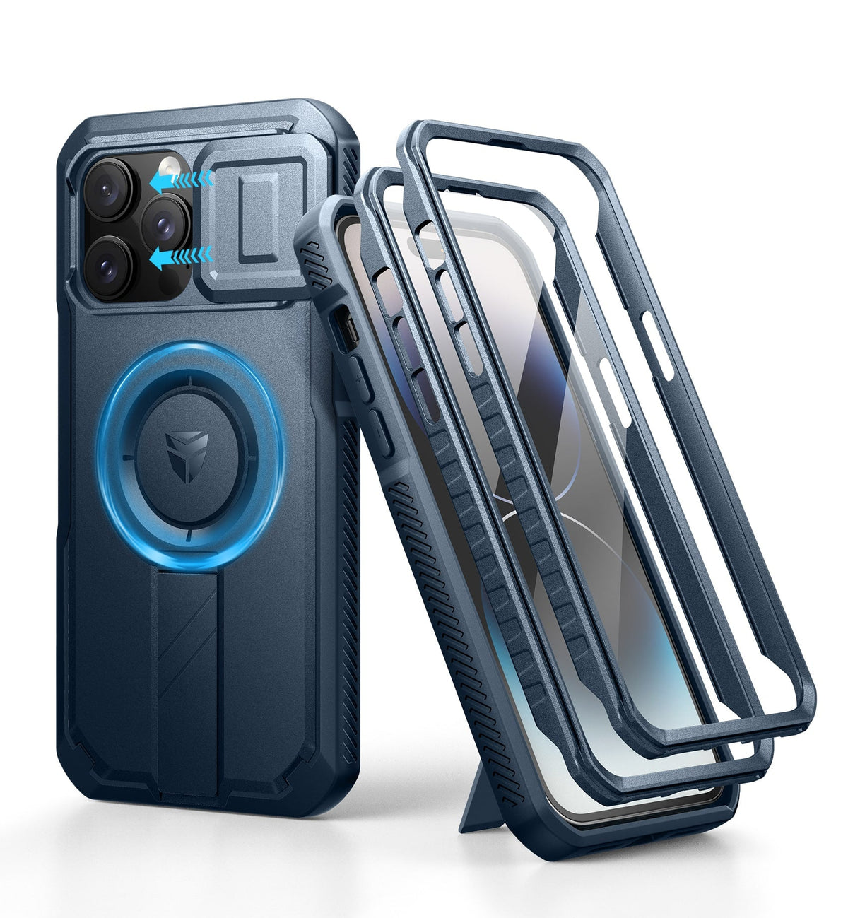 Dexnor - for iPhone 14 Pro Max Case with Camera Cover, Adjustable Kickstand and Screen Protector Magnetic Cover - Navy Blue