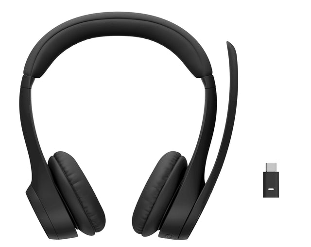 Front. Logitech - Zone 305 Wireless Noise Cancelling Over-the-Ear Headset Teams Version with Receiver - Black.