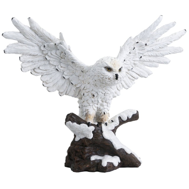 Front. FC Design - FC Design 18.5"W Snow Owl Wings Up Standing on Tree Figurine Statue - White.