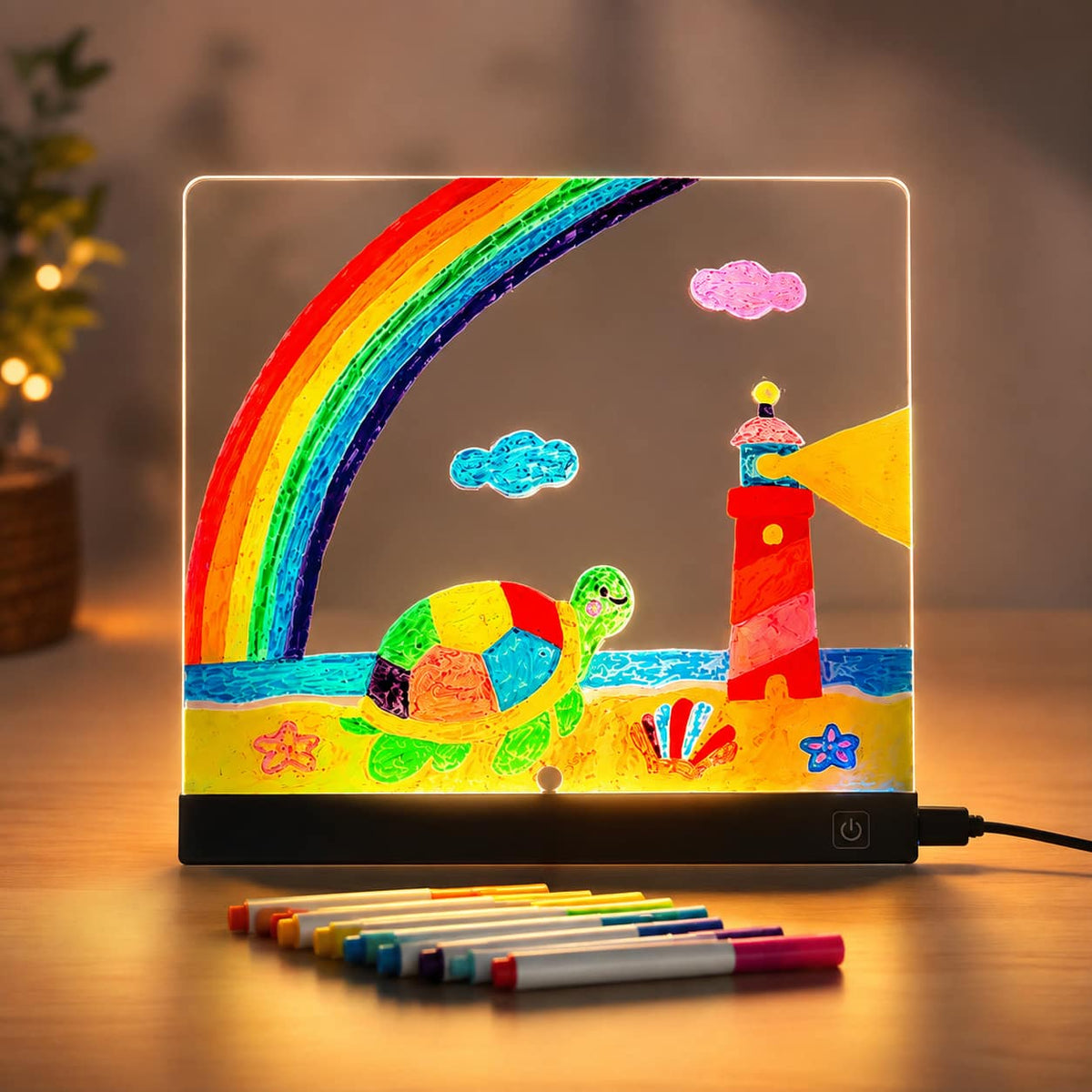 Anysun - Rechargeable LED Drawing Board with Type-C Fast Charging – 4 Dynamic Light Effects, On-the-Go Creative Kit - White