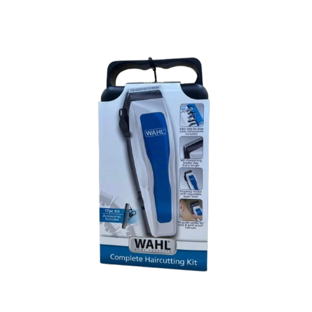 WAHL Home Professional Complete Haircutting Kit  
17pc Kit Accessories Included  
Easy top-of-step color change  
Self-sharpening blades stay sharp longer  
Powerful motor for taper/over  
10 pulse cuts for easy, even, and precise results