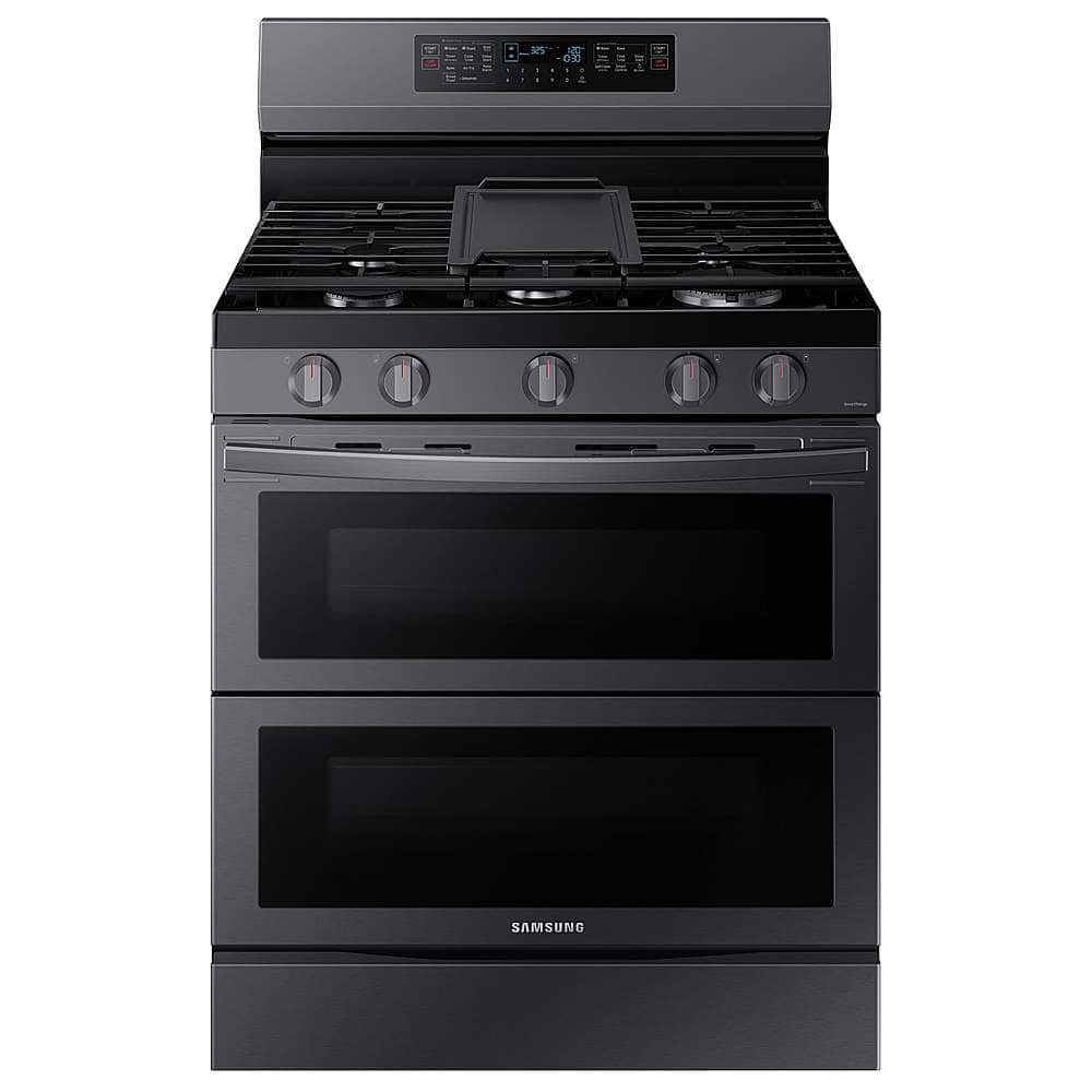 Samsung - 30 in. Wide 5 Burner 6.0 cu. ft. Smart Freestanding Gas Range with Flex Duo & Air Fry - Black Stainless Steel