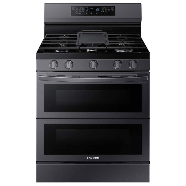 Front. Samsung - 6.0 cu. ft. Smart Freestanding Gas Range with Flex Duo & Air Fry - Black Stainless Steel.