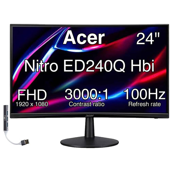 Acer - ED240Q H 24" FHD Monitor, AMD FreeSync, Anti-Glare, VESA Mount, Low Blue Light, w/DKZ Hub, (UM.UE0AA.H01) - Black
