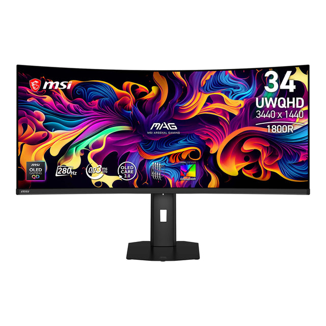MSI MAG 34RBENAL 34" UWQHD 3440 x 1440 1800R OLED Gaming Monitor 280Hz QD OLED Care 2.0 DisplayHDR