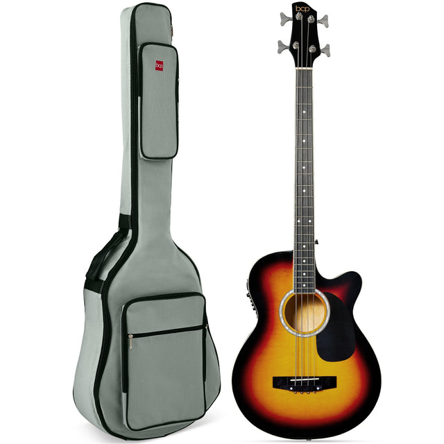 Front. Best Choice Products - Acoustic Electric Bass Guitar w/ Equalizer, Truss Rod, Padded Gig Bag - Vintage Sunburst.