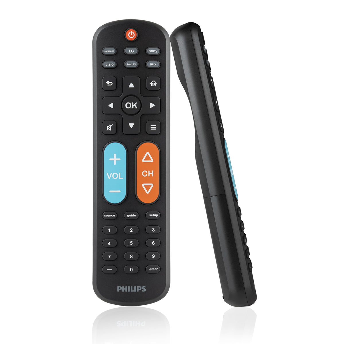 Philips - OneTouch Big Button MotionGlow Universal Remote for Samsung Smart TV, LG, Sony, VIZIO, Fire TV, Roku TV - Black