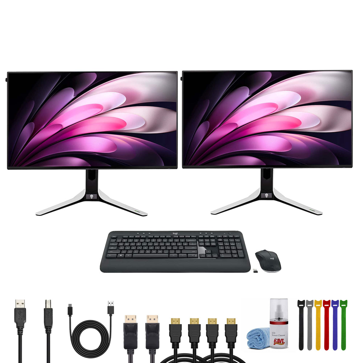 Bundle - Pack of 2x Alienware 27" 1440p 280Hz Gaming Monitor, Keyboard And Mouse - Dark Side of the Moon