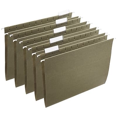 Front. Staples - 100% Recycled Hanging File Folders, Letter, 1/5-Cut Tab, Letter Size, 25/Box - Green.