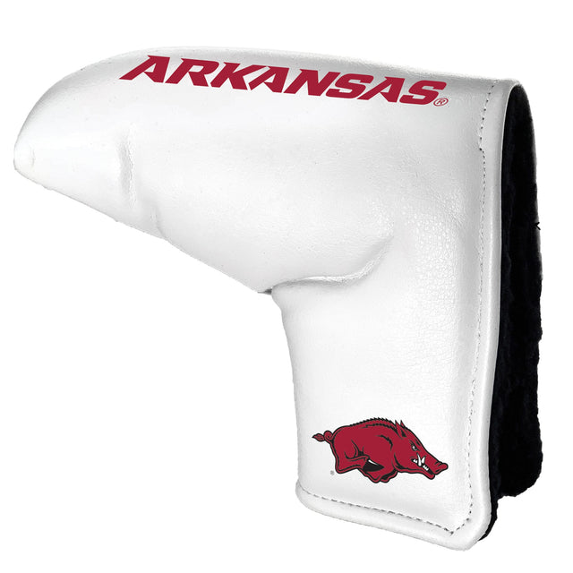 Front. Team Golf - Arkansas Razorbacks Tour Blade Putter Cover - White.