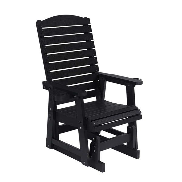 Fortune Candy - Poly Lumber Patio Glider w/Cup Holders, High Backrest and Deep Contoured Seat, Heavy Duty 700lb, for Outdoor Porch - Black