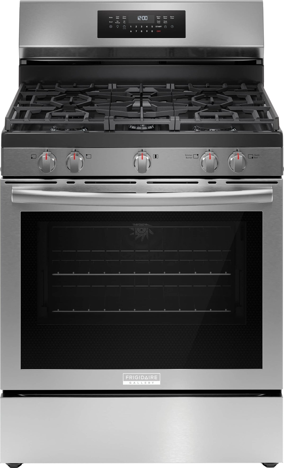 Frigidaire - Gallery 30 in. Wide 5 Burner 5.1 Cu. Ft. Freestanding Gas Range with Total Convection and Air Fry - Stainless Steel